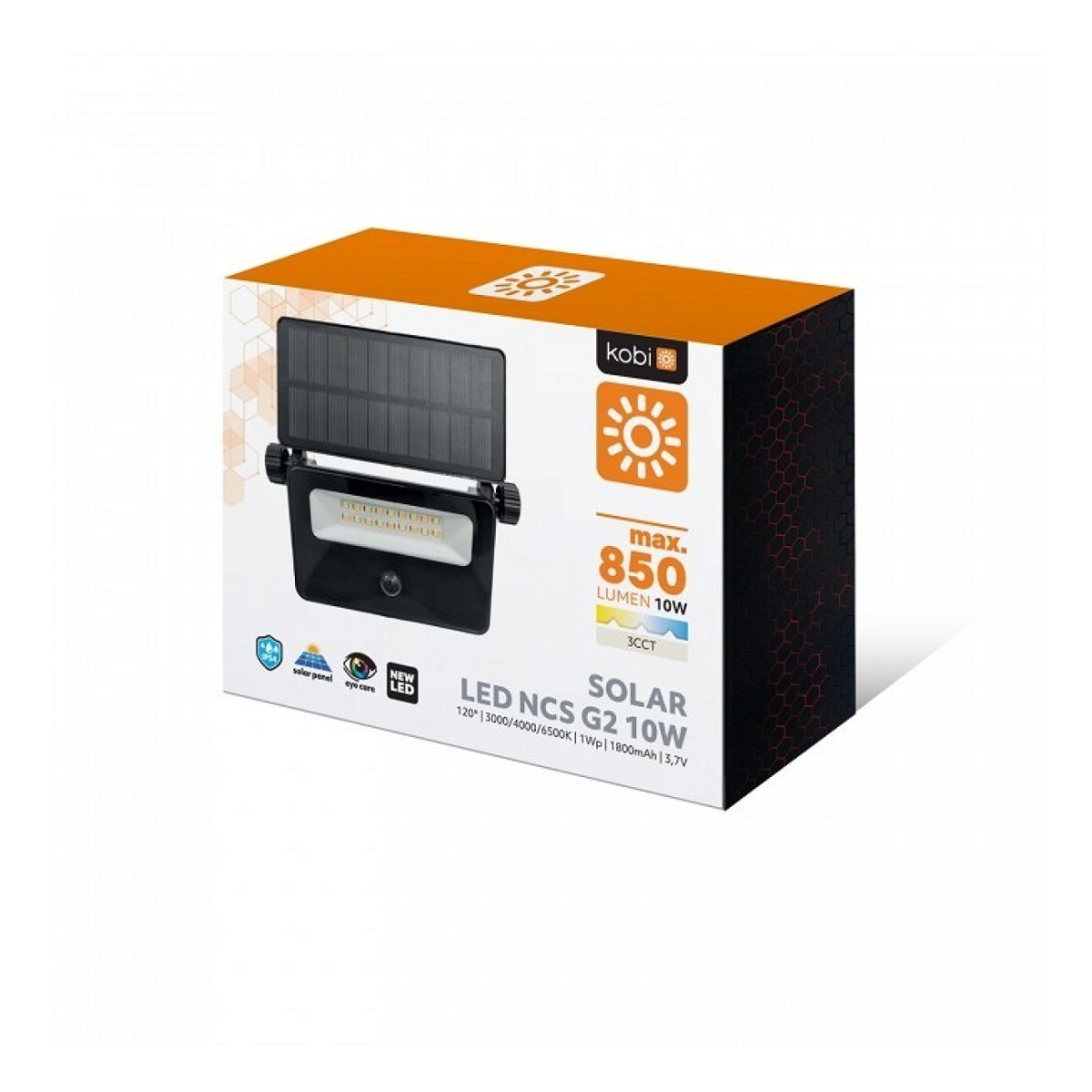Led Solar Prozektor+Andur 10W 850Lm 3Cct. Must Ip54 A++ Kobi