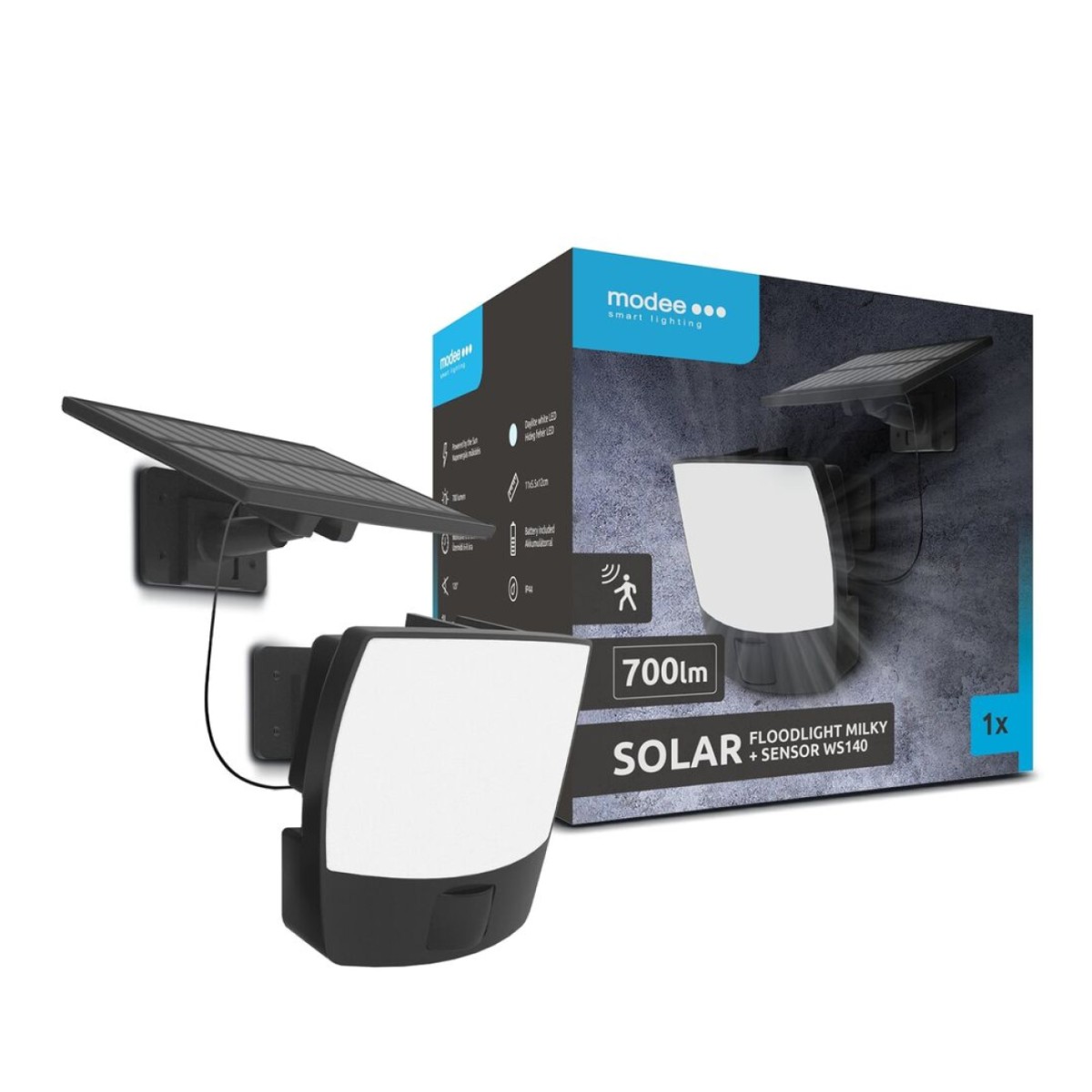 LED-prozektor Modee Lighting Solar WS140 700+300lm 6500-7000K, liikumisanduriga