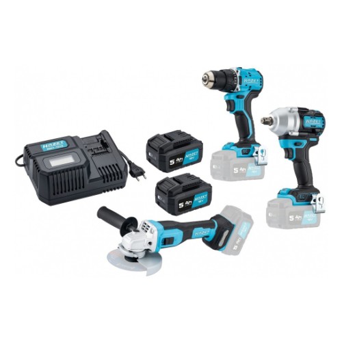Cordless tool set: drill, impact wrench, angle grinder, fast charger and 2x5.0Ah battery Hazet