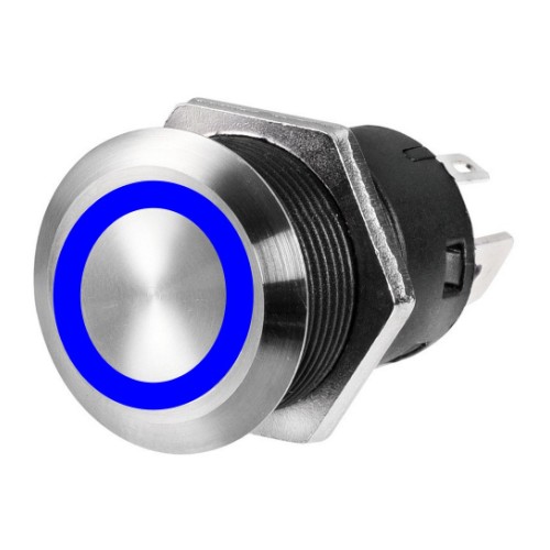Переключатель, плоский, (on)-off, 12V, нерж., синий