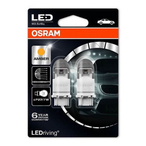 Светодиодная лампа P27/7W 12 В 2 Вт W2.5x16q жёлтая Premium 2 шт. блистер Osram