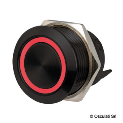 Переключатель, плоский, (on)-off, 12/24V, LED rbw, нерж., чёрный