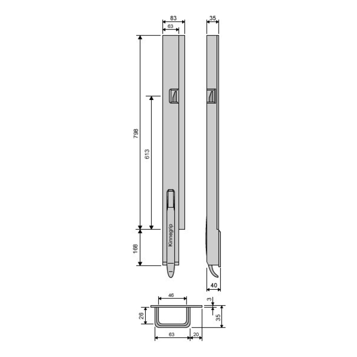 Стойка борта с замком, задняя, Kinnegrip 800/V узкая прав.