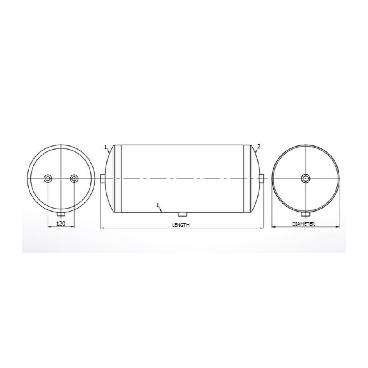 Стальной ресивер 100L 396x915 12.5bar вентиляционные отверстия 2+1