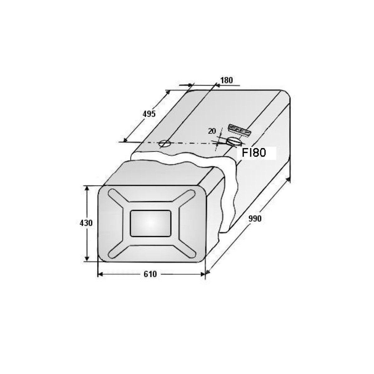 Топливный бак 250L универсальный сталь 990x610Xh430