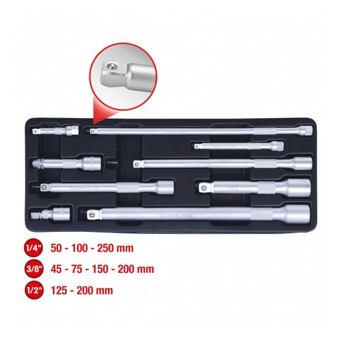 Набор удлинителей 1/4", 3/8", 1/2" 9 шт. KS Tools