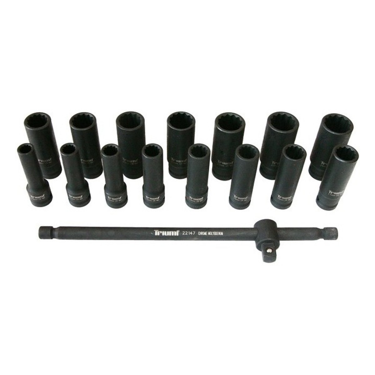 Deep impact socket set 1/2" 16 pcs 10-24mm 12-point Triumf