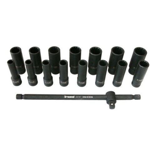Deep impact socket set 1/2" 16 pcs 10-24mm 12-point Triumf