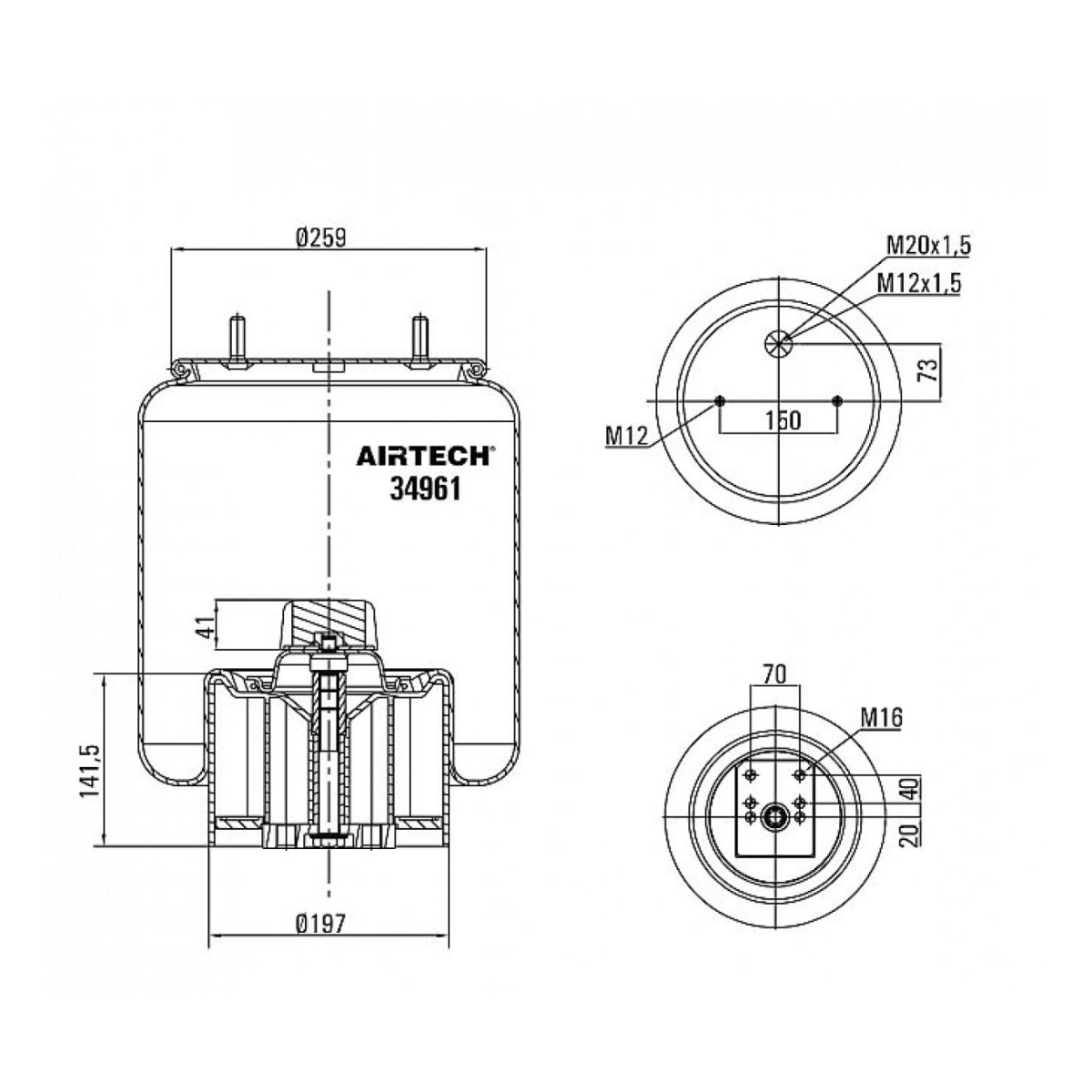 34961Kp Airtech пневмобаллон Pl.с хвостовиком Bpw30K 4961Np02