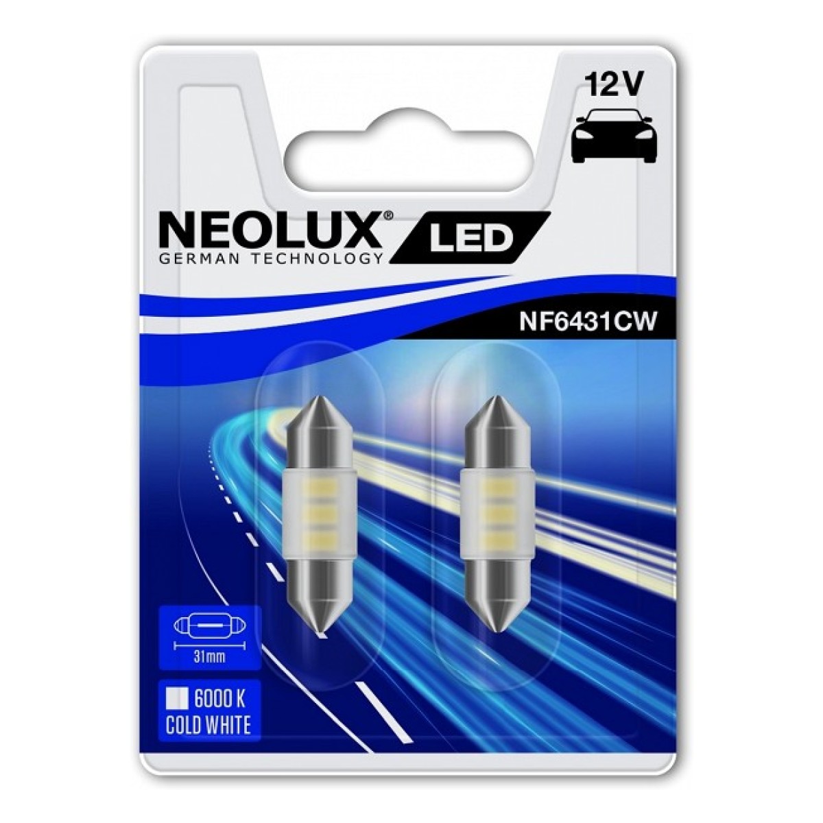 12V SV8.5-8 LED лампа 0.5W 31mm 6000K блистер 2 шт. Neolux
