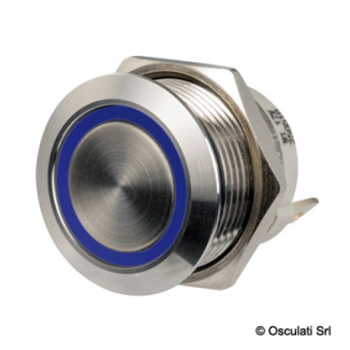 Переключатель, плоский, on-off, 12/24V, нерж., синий