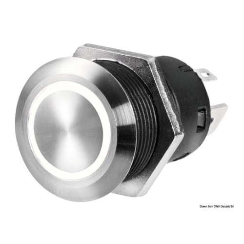Переключатель, плоский, (on)-off, 12V, нерж., белый