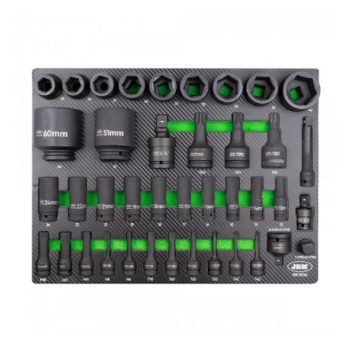Impact socket + bit set 3/4"+1/2" 13-46mm in PU panel 41 pcs JBM
