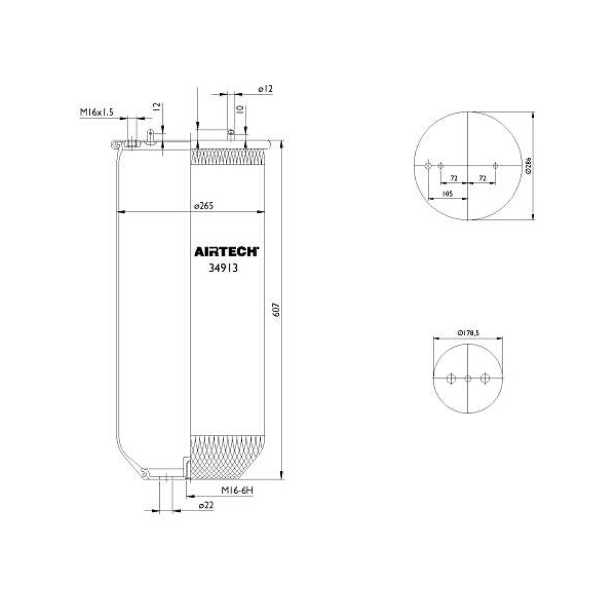 Пневмоподушка без стакана 34913P Airtech 4913NP04 Scania