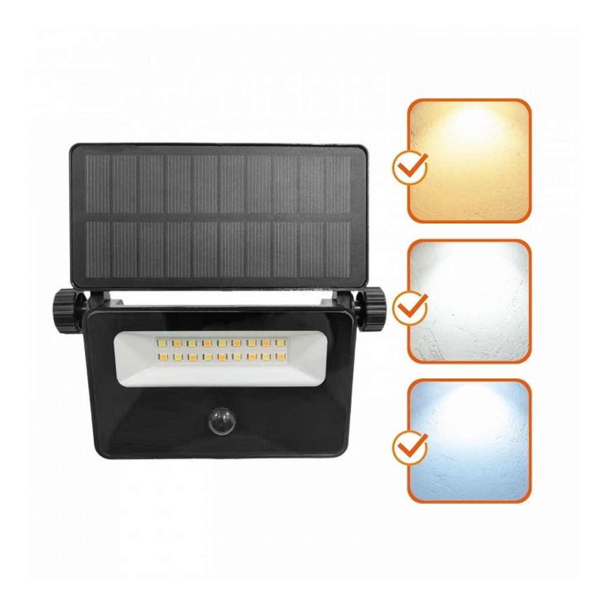 Led Solar Prozektor+Andur 10W 850Lm 3Cct. Must Ip54 A++ Kobi