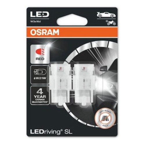12V W3x16D Led лампа 1.4W W21W красная Ledriving Sl блистер 2 шт. Osram