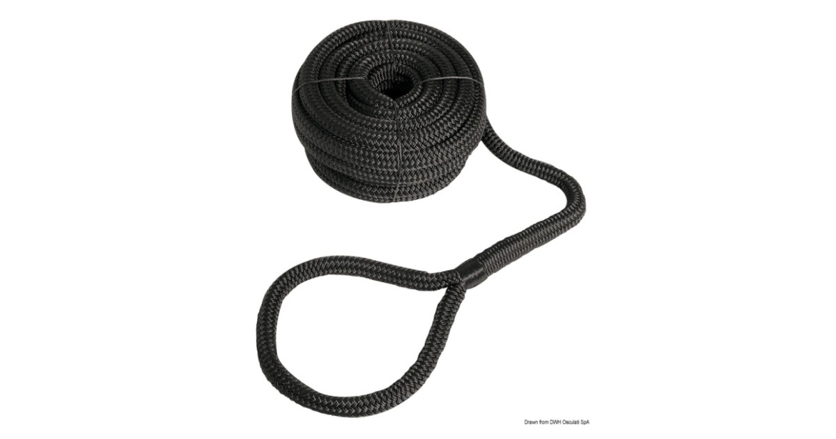 Mooring line with eye, 10 mm, 6 m, black Polyester And Nylon Ropes