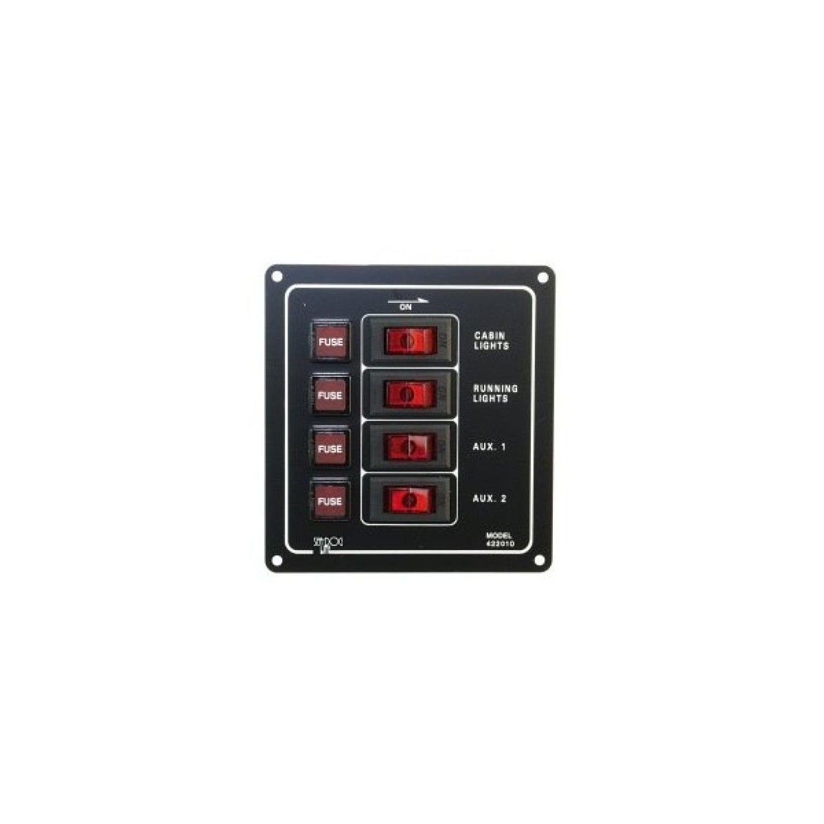 Панель переключателей, четырёхпозиционная, вертикальная, 12V, 30A