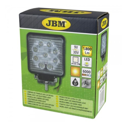 Рабочая фара 9-LED квадратная Bright 9-30 В 27 Вт 1800 лм 6000K алюминий JBM