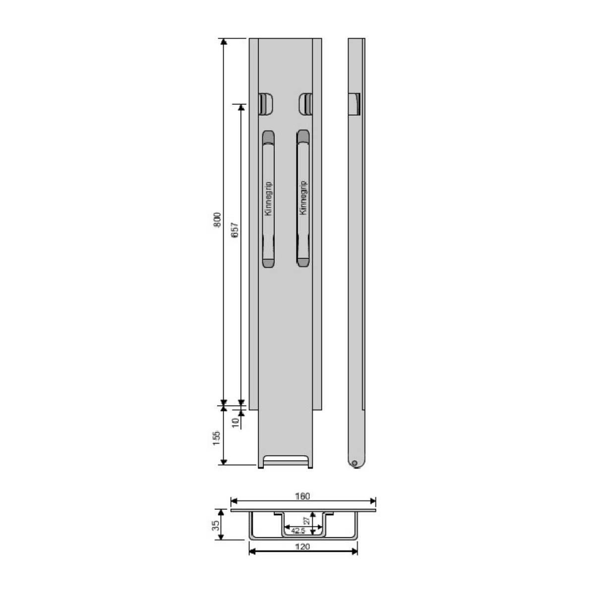 Стойка борта с замком, боковая, Kinnegrip 800/20