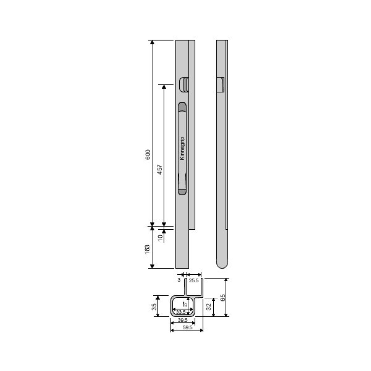 Стойка борта с замком, передняя, Kinnegrip 600/20 алюминий