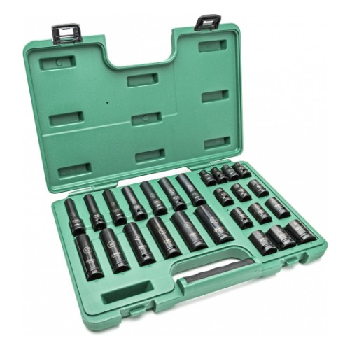 Impact sockets short and deep 1/2" thin-wall 10-24mm 26 pcs Sata