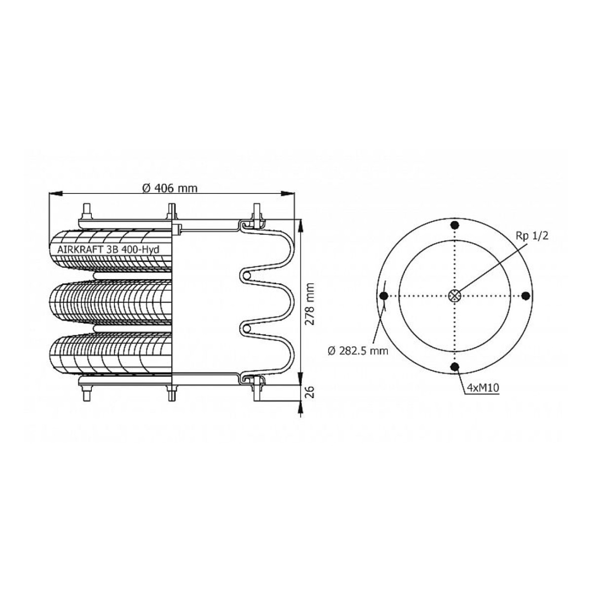 115155 Airkraft пневмоподушка 3B-400 Hydro 16x3 4P 1/2