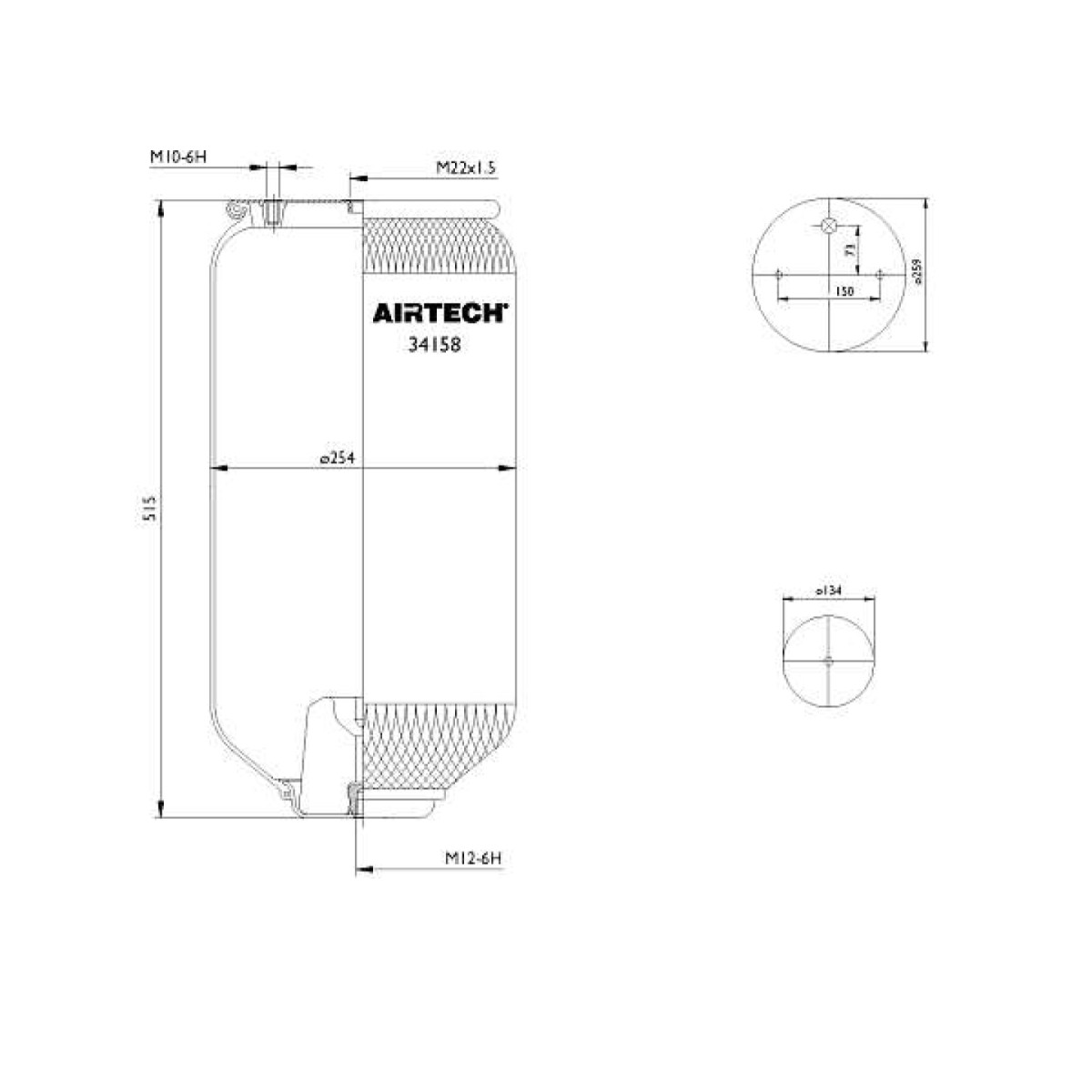 Пневмоподушка без стакана 34158P Airtech 4158NP02 1T15MP9 Schmitz