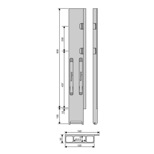 Стойка борта с замком, задняя, Kinnegrip 800/20/2 алюминий