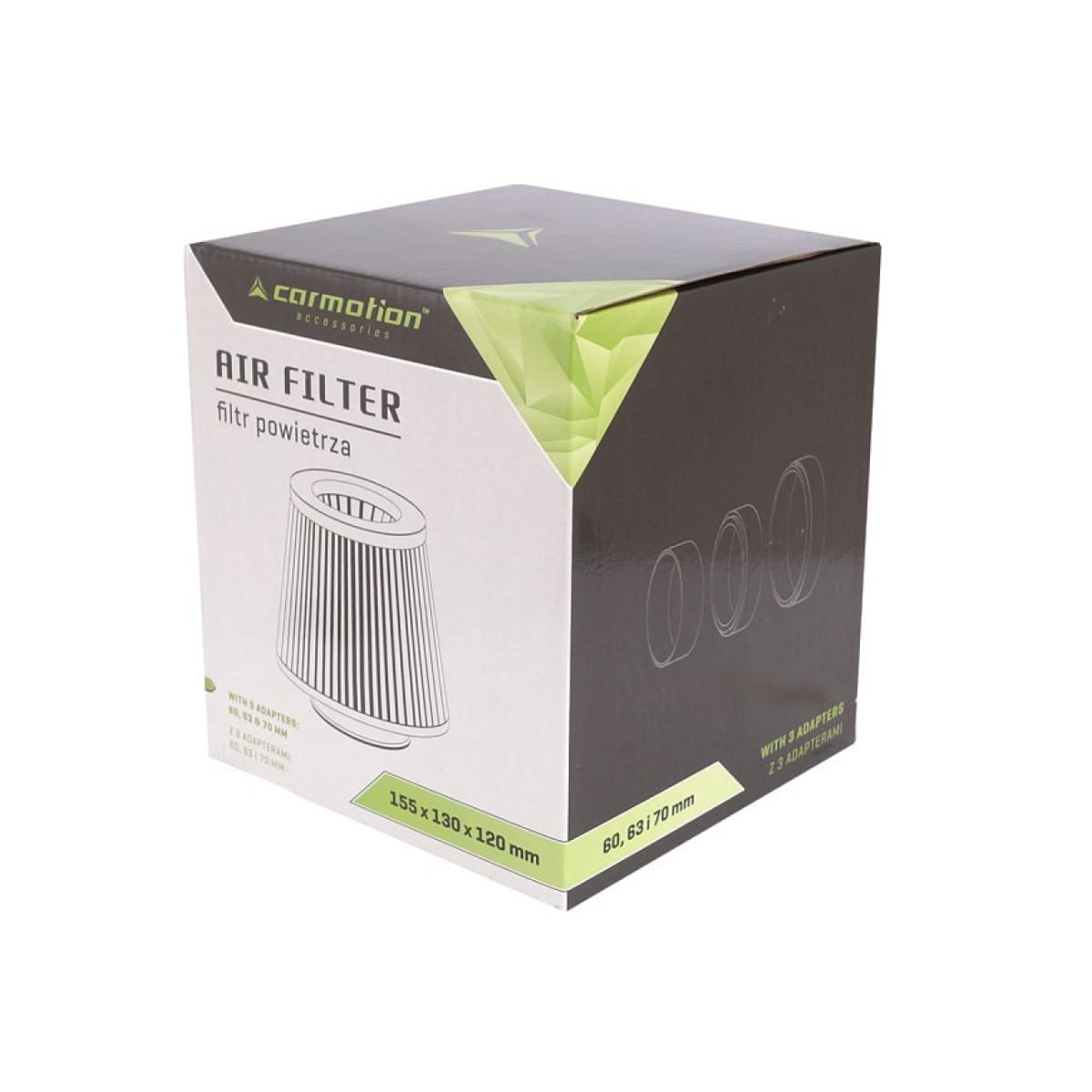 Koonusfilter must 155x130x120mm + adapterid 60/63/70mm Carmotion