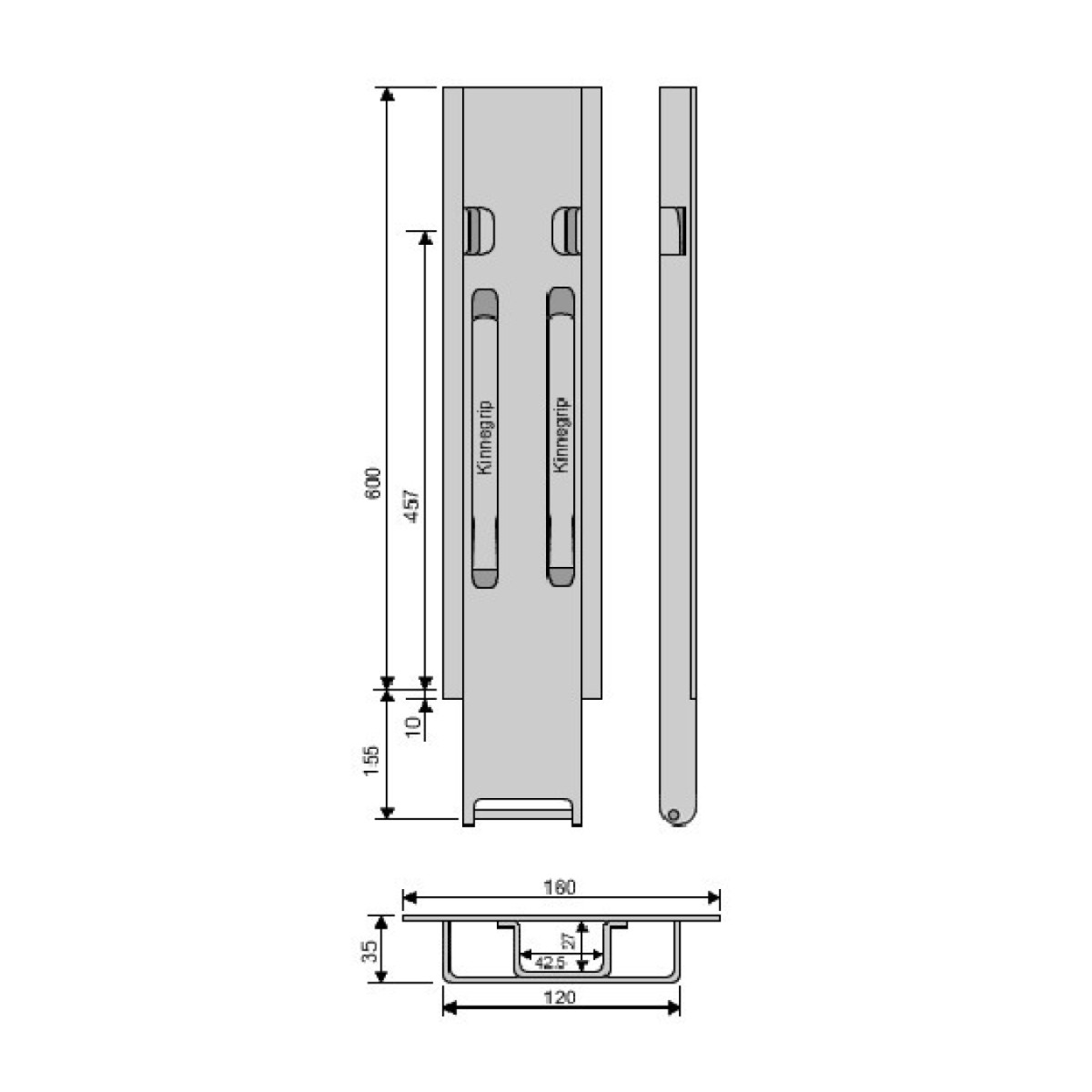 Стойка борта с замком, боковая, Kinnegrip 600/20