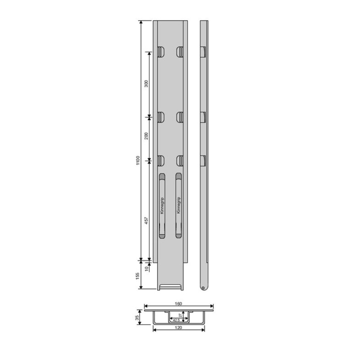 Стойка борта с замком, боковая, Kinnegrip 1200/20