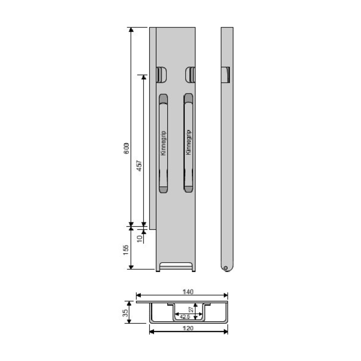 Боковая стойка Kinnegrip 600/20/2, сзади, слева