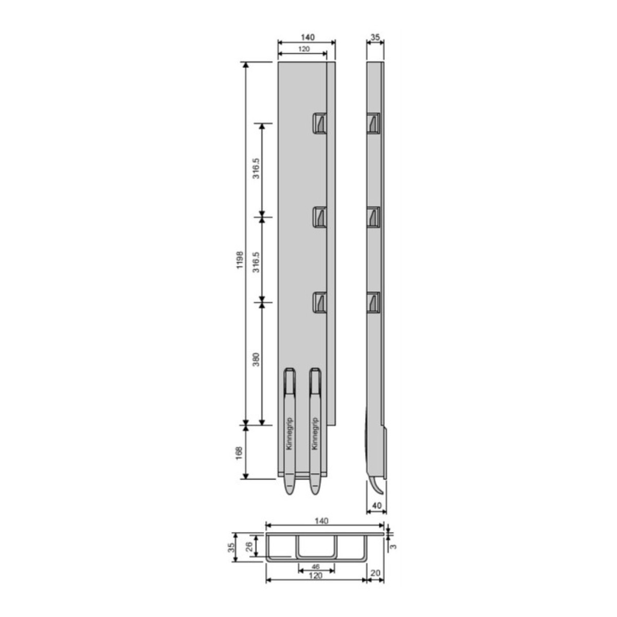 Стойка борта с замком, задняя, Kinnegrip 1200/V широкая прав.
