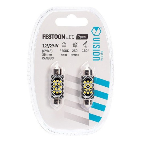 12/24 В Sv8.5-8 софитная LED лампа 2,4 Вт 39 мм 6500K Canbus белая блистер 2 шт. Vision