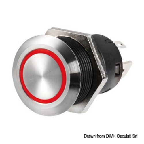 Переключатель, плоский, (on)-off, 12V, нерж., красный