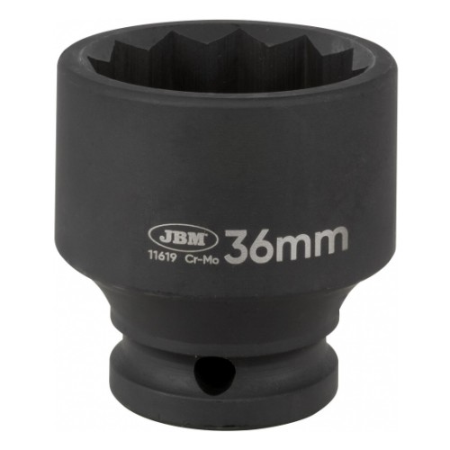 1/2" short impact socket 36mm. 12-point. Cr-Mo. hanging pack Jbm